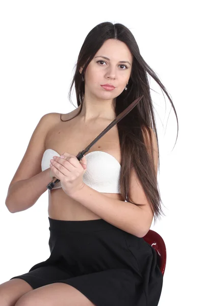 Mujer joven con machete grande — Foto de Stock