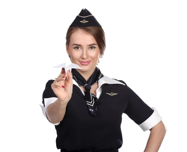 JUN 31, 2015 Air hostess in olf uniform of Russian airline Aerof — Zdjęcie stockowe