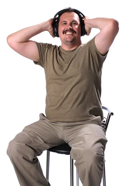 Portret mężczyzny z ucha telefony na białym tle — Zdjęcie stockowe