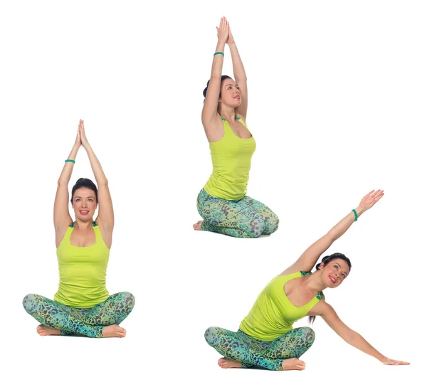 Mujer joven practicando yoga, sentada en posición de loto, aislada —  Fotos de Stock