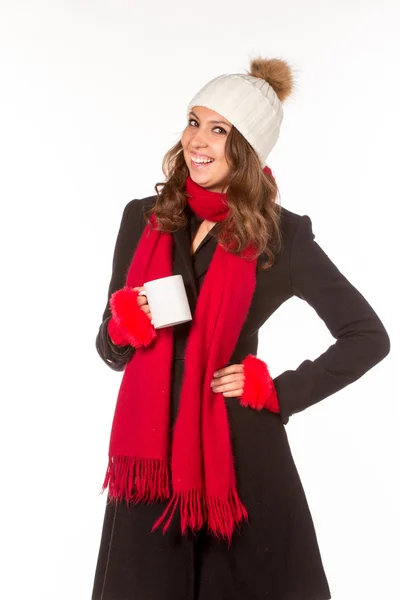Hermosa chica tose en sombrero de invierno — Foto de Stock