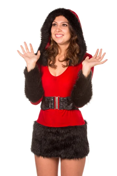Krásná mladá žena oblečená s vánoční kostým — Stock fotografie