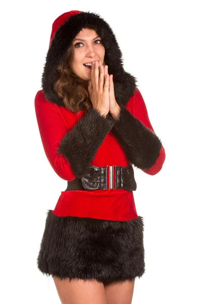 Krásná mladá žena oblečená s vánoční kostým — Stock fotografie