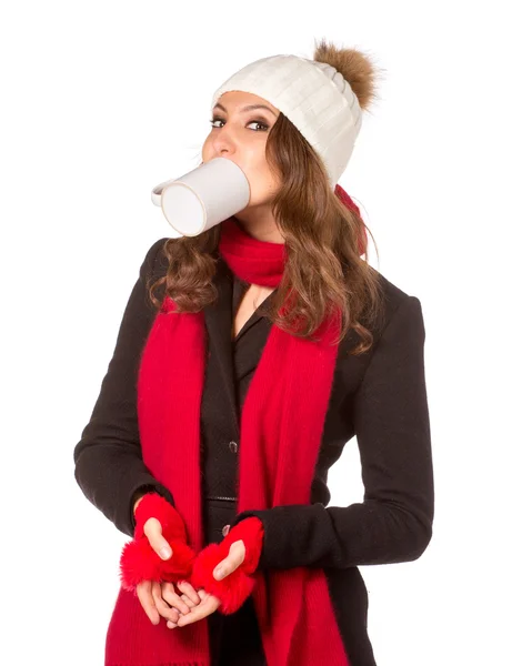 Woman with white cup — Stock Photo, Image