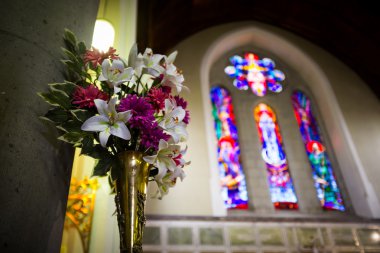 düğün kilise çiçekler. yakın çekim