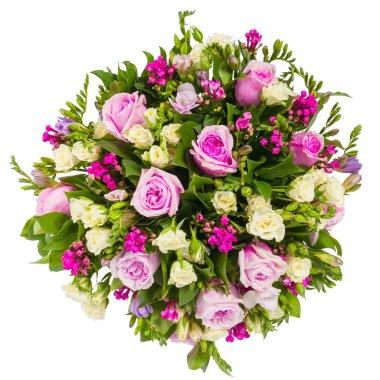 Bouquet of flowers top view isolated on white clipart