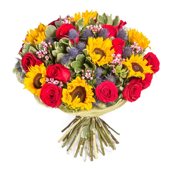 Gele en rode bloemen boeket geïsoleerd op wit — Stockfoto