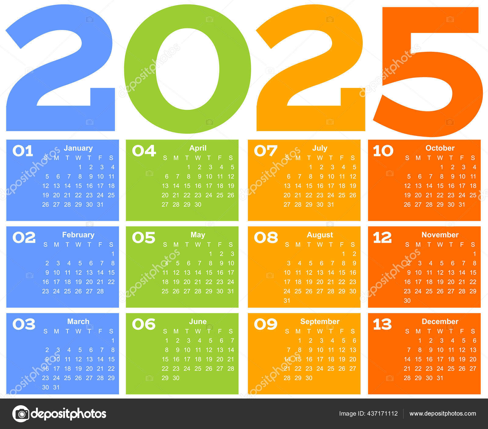 Calendario 2025 cuadriculado