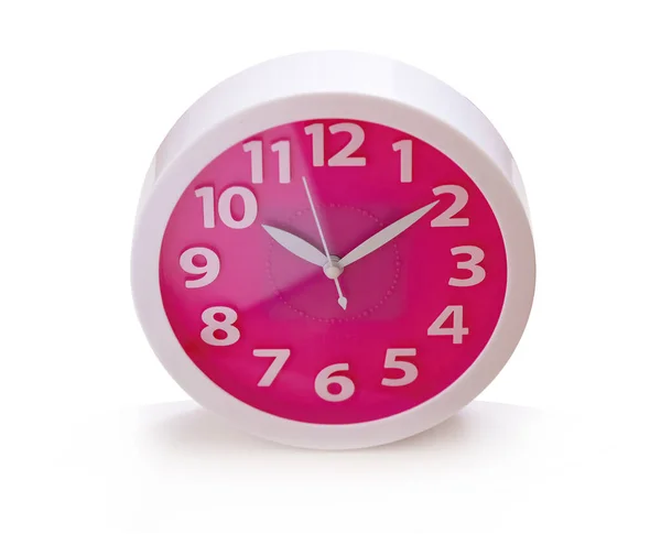 Fotografia okrągły czerwono-różowy zegar, na białym tle, odizolowany — Zdjęcie stockowe
