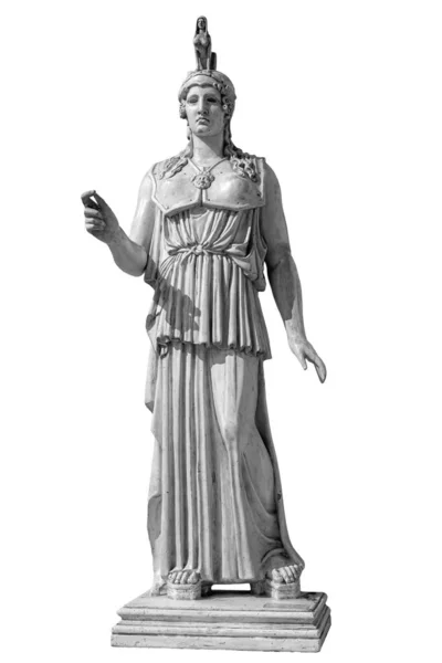 Ancient Greek Roman statue of goddess Athena god of wisdom and the arts historical sculpture isolated on white. Marble woman in helmet sculpture — Stock Photo, Image