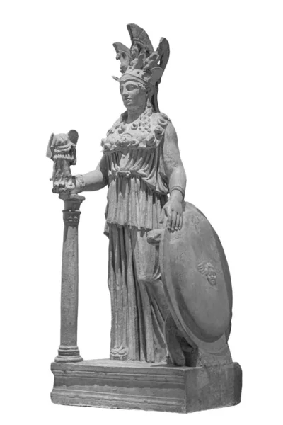 Ancient Greek Roman statue of goddess Athena god of wisdom and the arts historical sculpture isolated on white. Marble woman in helmet sculpture — Stock Photo, Image