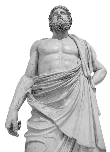 Marmeren beeld van de Griekse god Zeus geïsoleerd op witte achtergrond. Antieke sculptuur van de mens met baard — Stockfoto