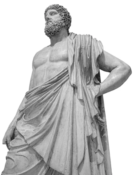 Mramorová socha řeckého boha Dia izolovaná na bílém pozadí. Starožitná socha muže s vousy — Stock fotografie