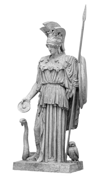 古希腊罗马雕像的女神雅典娜智慧与艺术的神，将历史雕塑隔离在白色之上。戴头盔雕塑的大理石女 — 图库照片