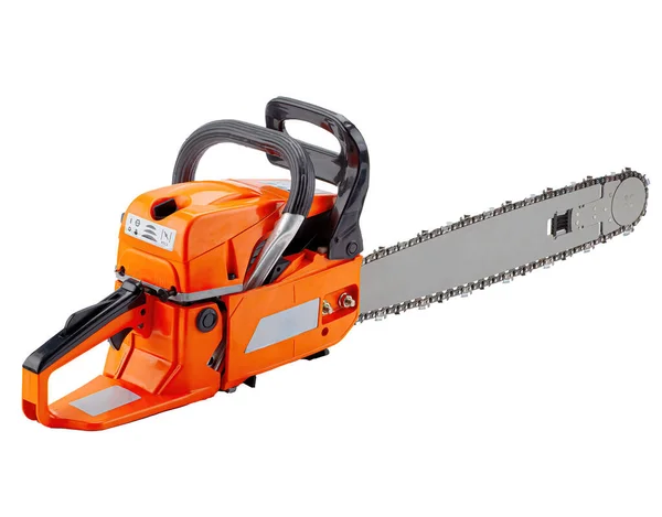 Chainsaw isolated on white background, including clipping path. Modern gasoline saw tool — Stock Photo, Image