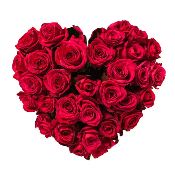 Сердце ко Дню Святого Валентина из красных роз, выделенных на белом фоне — стоковое фото