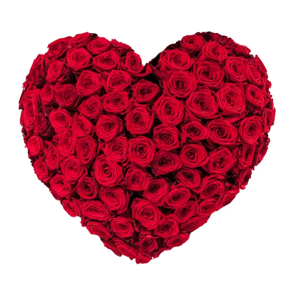 빨간 장미를 흰색 배경에 고립의 만든 발렌타인 심장 — 스톡 사진