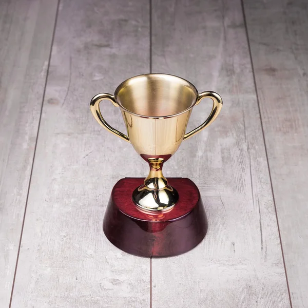 Golden trophy on wood background — Stock Photo, Image
