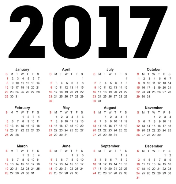 Kalendarz do 2017 roku na białym tle. — Wektor stockowy