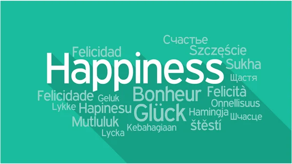 Boldogság, különböző nyelveken, word Címkefelhő — Stock Vector