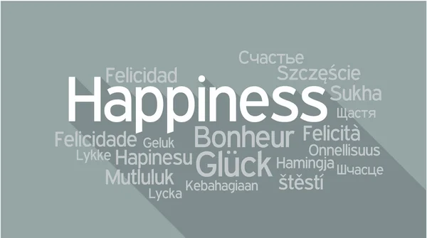 Ευτυχία σε διαφορετικές γλώσσες, η λέξη tag σύννεφο — Διανυσματικό Αρχείο