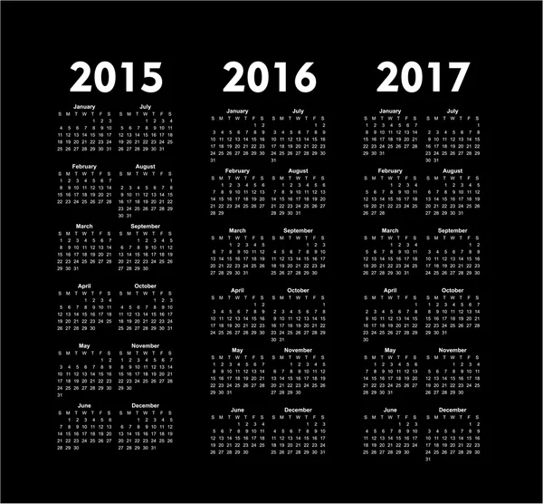 Векторні календарі 2015 2016 2017 роки — стоковий вектор