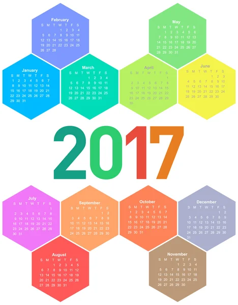 Calendario 2017 año — Vector de stock