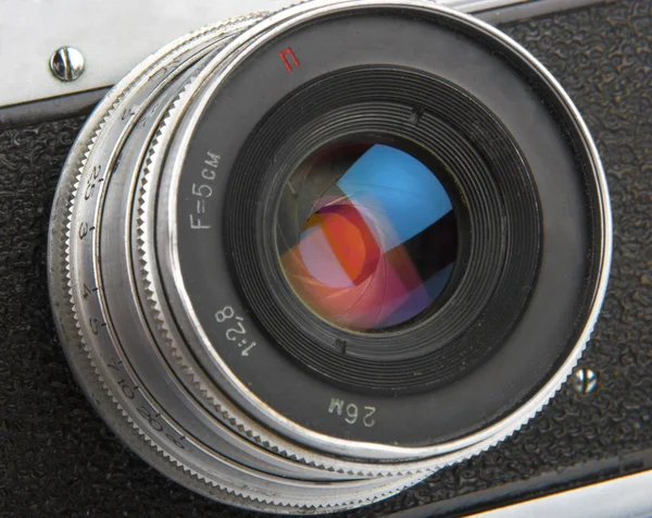 Close-up weergave op zwarte video cameralens — Stockfoto