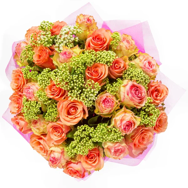 Bouquet of flowers top view isolated on white — Stok Foto