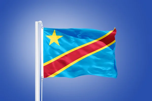 Drapeau du Congo flottant contre un ciel bleu — Photo