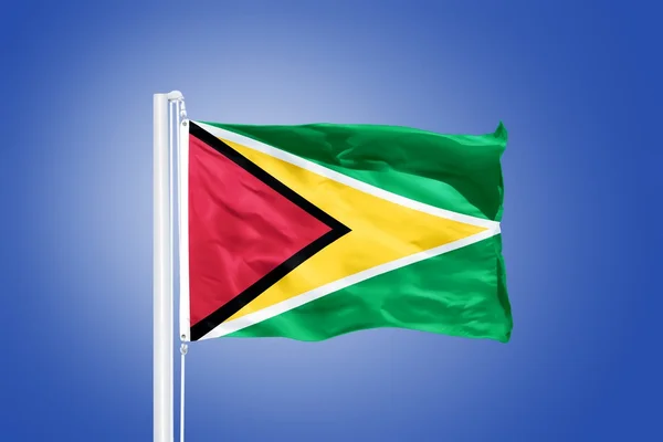 Flagge von Guyana weht vor blauem Himmel — Stockfoto