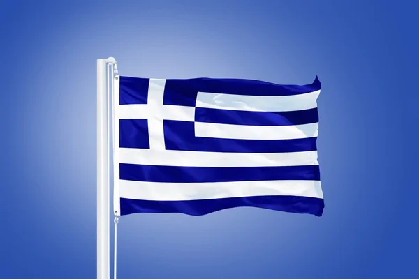 Flag of Greece flying against a blue sky — Stock Photo, Image