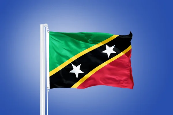 Vlag van Saint Kitts en Nevis vliegen — Stockfoto