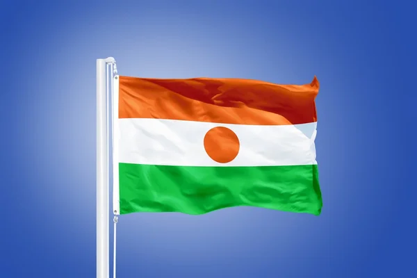 Flag of Niger flying against a blue sky — Stock Photo, Image