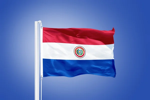 Bandeira do Paraguai voando contra um céu azul — Fotografia de Stock