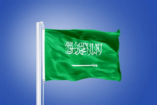 Flag of Saudi Arabia flying against a blue sky — Stock Photo, Image