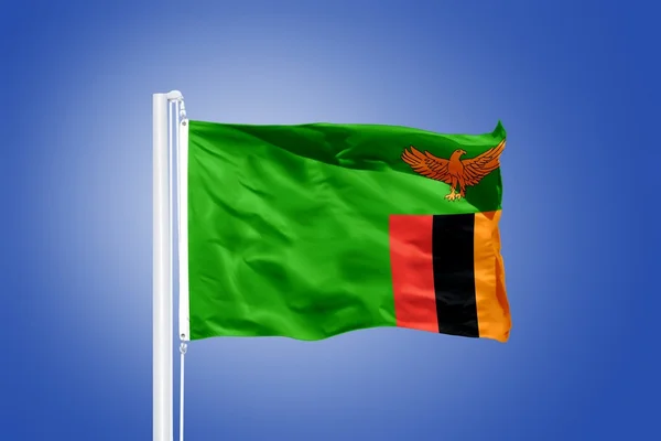 Flag of Zambia flying against a blue sky — Stock Photo, Image