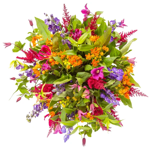 Bouquet of flowers top view isolated on white — Stock Photo, Image