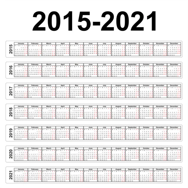 Seven years vector calendars — Stockový vektor