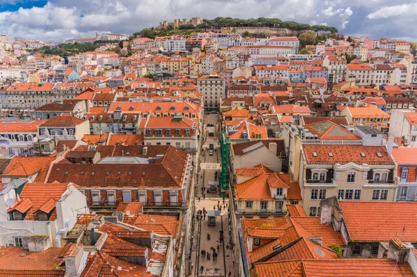 Lisbon, Portugal city skyline over Santa Justa Rua — Stock Photo, Image