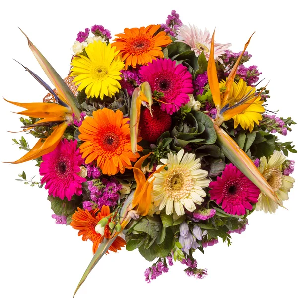 Boeket van bloemen bovenaanzicht geïsoleerd op wit — Stockfoto