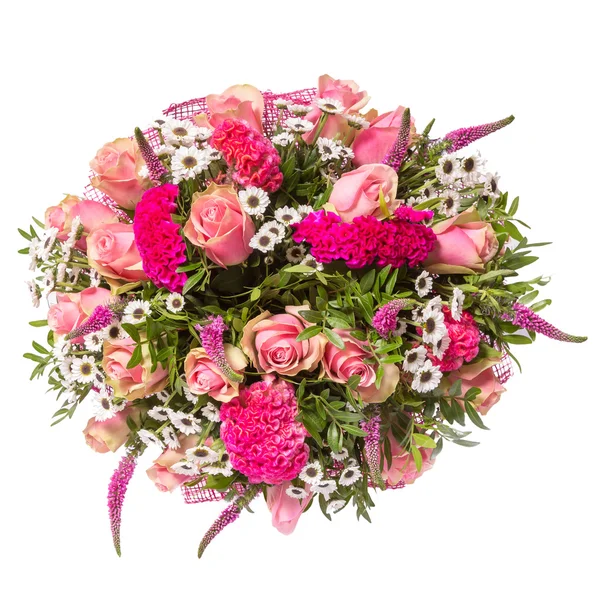 Bouquet of flowers top view isolated on white — Stock Photo, Image