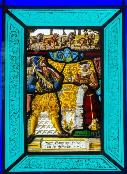 Stained glass window from Pena National Palace, Portugal — Stock Photo, Image