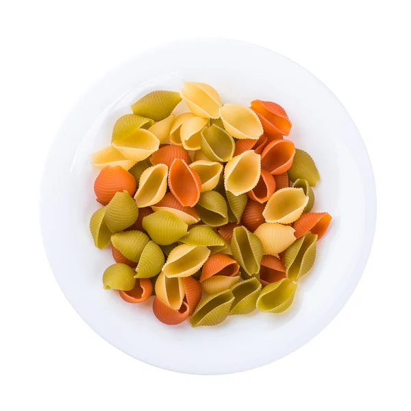 Tallrik pasta sett från ovan isolerade på vit — Stockfoto