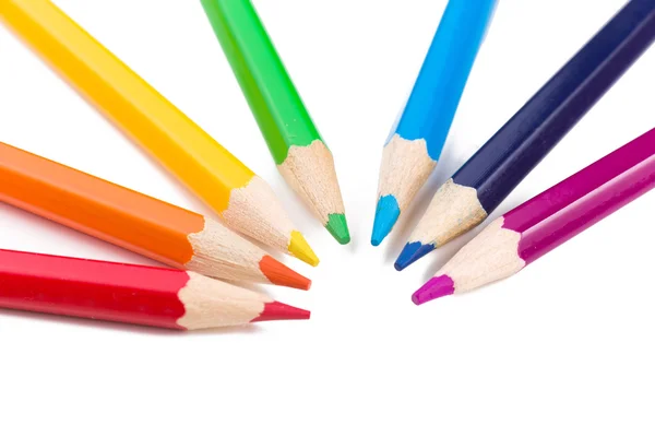 Many different colored pencils on white background — Stock Photo, Image