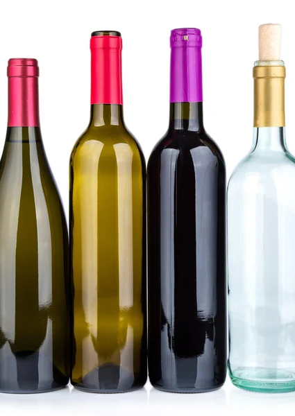 Four wine bottles isolated on white background — Stock Photo, Image
