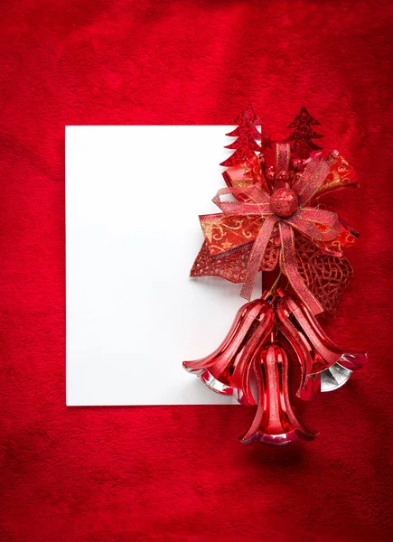 Christmas card blank white paper on red — Stock Photo, Image