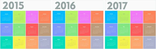 Kreiskalender für 2015 2016 2017 Jahre — Stockvektor