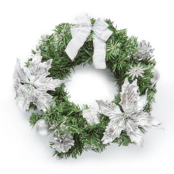 Christmas silver wreath isolated on white — Stock Photo, Image
