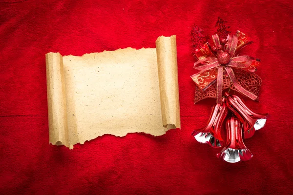 Christmas vintage scroll on red background — Stock Photo, Image